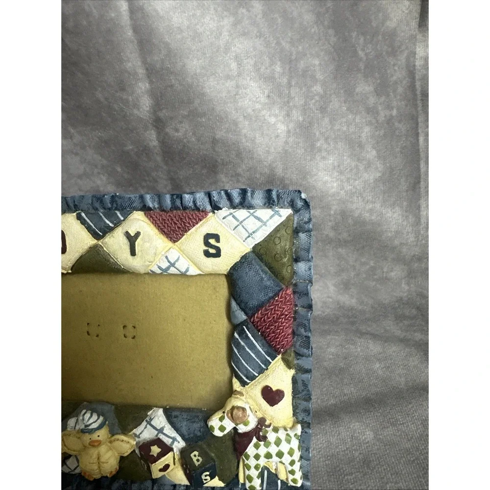 Daisy Kingdom Blue Jean Teddy Bear Nursery Picture Frame Toys Quilted 2.5 x 4.5